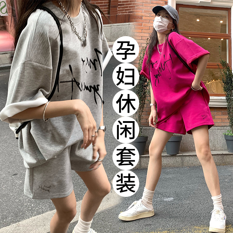 주간 고양이 품질 임산부 세트 여름 새로운 한국 스타일 루즈핏 캐주얼 패션 임산부 투피스 세트 맨위 반바지