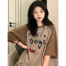 批发特价（200克纯棉精梳紧密）小众设计感字母印花短袖T恤女