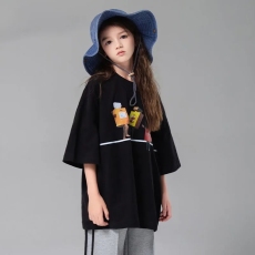 批发女童宽松t恤短袖夏季新款纯棉卡通潮牌印花半袖中大儿童休闲上衣t
