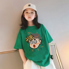 批发重磅220g童装夏季女童短袖t恤纯棉卡通上衣中大童半袖体恤儿童潮t