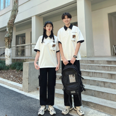 批发实拍情侣装2024夏季新款刺绣POLO领学生短袖休闲运动班服套装