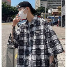 批发青<b class='q'>春</b>流行日系日常慵懒五分袖潮原宿新款夏季标准衬衫男ins潮流