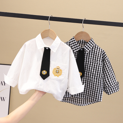 男童长袖衬衫2023新款韩版上衣宝宝洋气领带衬衣婴幼儿薄款衣服潮