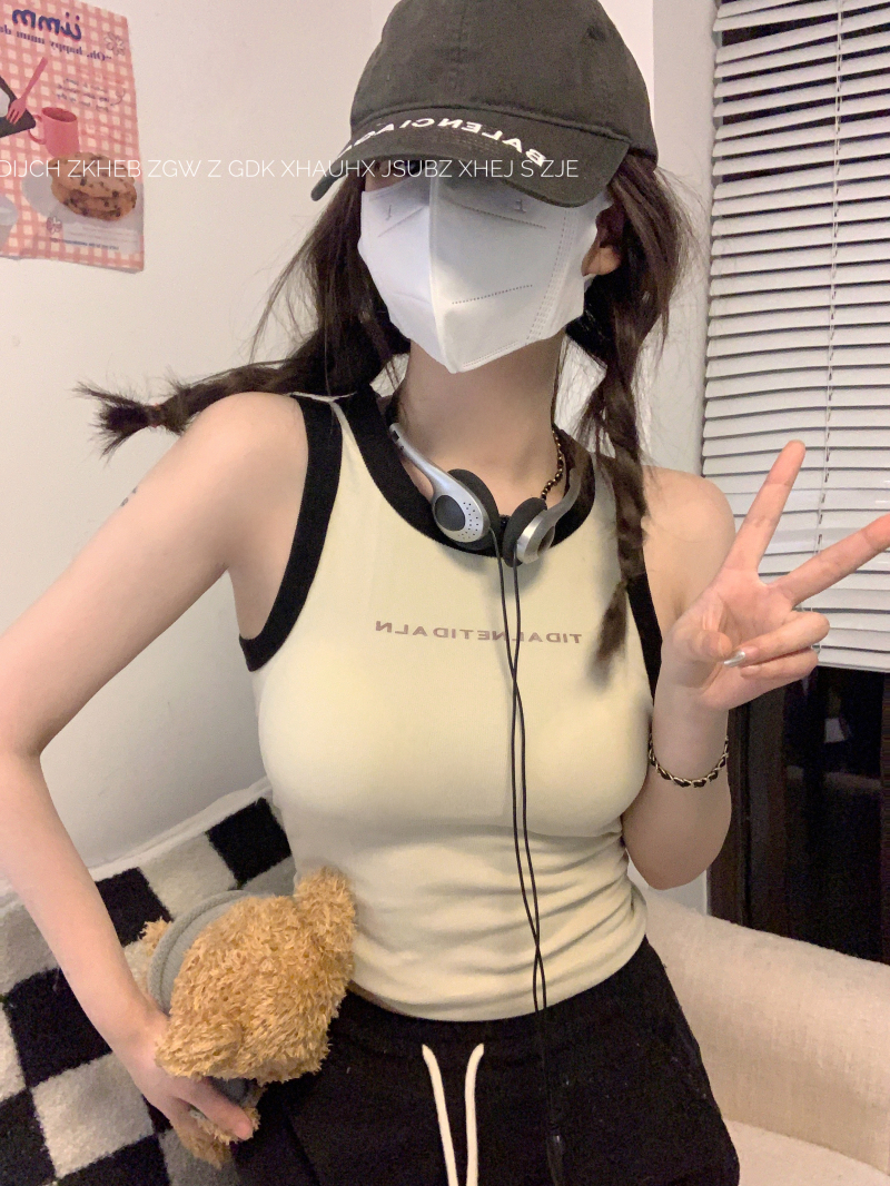 實拍 辣妹復古撞色無袖美背背心帶胸墊設計感裹胸打底上衣女