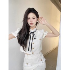 批发fragileheart易碎商店 又奶又嗲 蝴蝶结米白小香风套装短裙两件套
