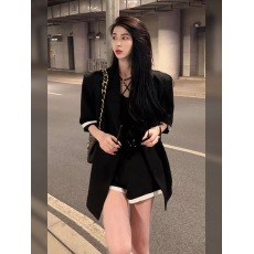 批发西装套装女<b class='q'>夏</b>季2023新款气质白色西服外套短袖上衣高腰短裤两件套