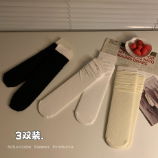 批发实拍实价3双纯色百搭袜子中筒袜堆堆袜ins潮运动风黑色女袜子