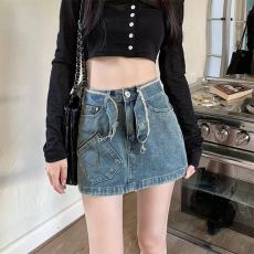 批发实拍设计感胖mm毛边腰带大码女装短裙大码半身裙女高腰包裙裤裙