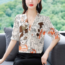实拍现货 2023时尚妈妈装夏季新款短袖蝴蝶结百搭小衫显瘦女装