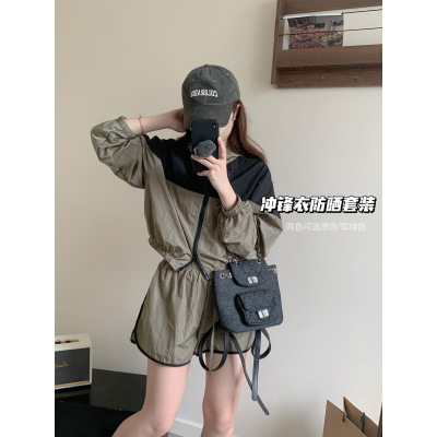 METWO陈幕后 休闲宽松冲锋衣防晒运动套装外套+短裤两件套 TZ8190
