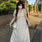 实拍大码女装2023夏季新款白色碎花法式泡泡袖甜美气质收腰长裙轮播图4