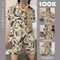 批发实拍100%全纯棉ins风<b class='q'>卡通</b><b class='q'>睡衣</b>女夏季新款可爱学生短袖