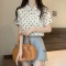 实拍现货 2023夏季新款韩版胖MM波点修身显瘦Polo领简约衬衣上衣轮播图1