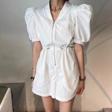 批发韩版复古收腰显瘦工装<b class='q'>连体裤女</b>阔腿短裤套装潮