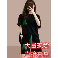 批发欧洲站2023爆款夏新款女士运动服<b class='q'>套装</b>休闲时尚洋气两件套短袖短裤