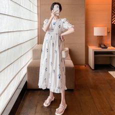 实拍 现货 孕妇装碎花连衣裙夏季甜美高级感泡泡袖茶歇裙显瘦长裙