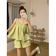 批发实拍实价韩版小清新ins舒适亲肤<b class='q'>婴儿</b>双纱甜美吊带睡衣宽松家居服