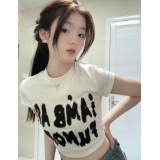 批发92棉/8氨纶40支210g纯棉 修身短款T恤女短袖