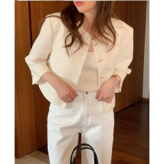 批发韩国ins气质高级感简约纯色复古七分袖短<b class='q'>外套</b><b class='q'>百搭</b>西装上衣