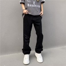 批发夏季潮流拉链男潮牛仔裤原宿长裤新款水洗慵懒直脚气质青春流行