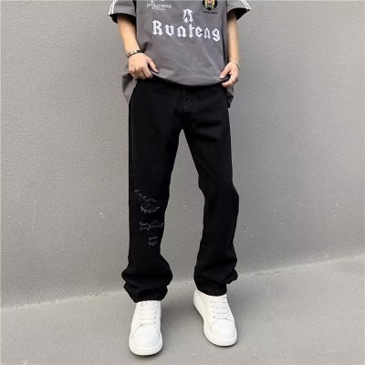 夏季潮流拉链男潮牛仔裤原宿长裤新款水洗慵懒直脚气质青春流行