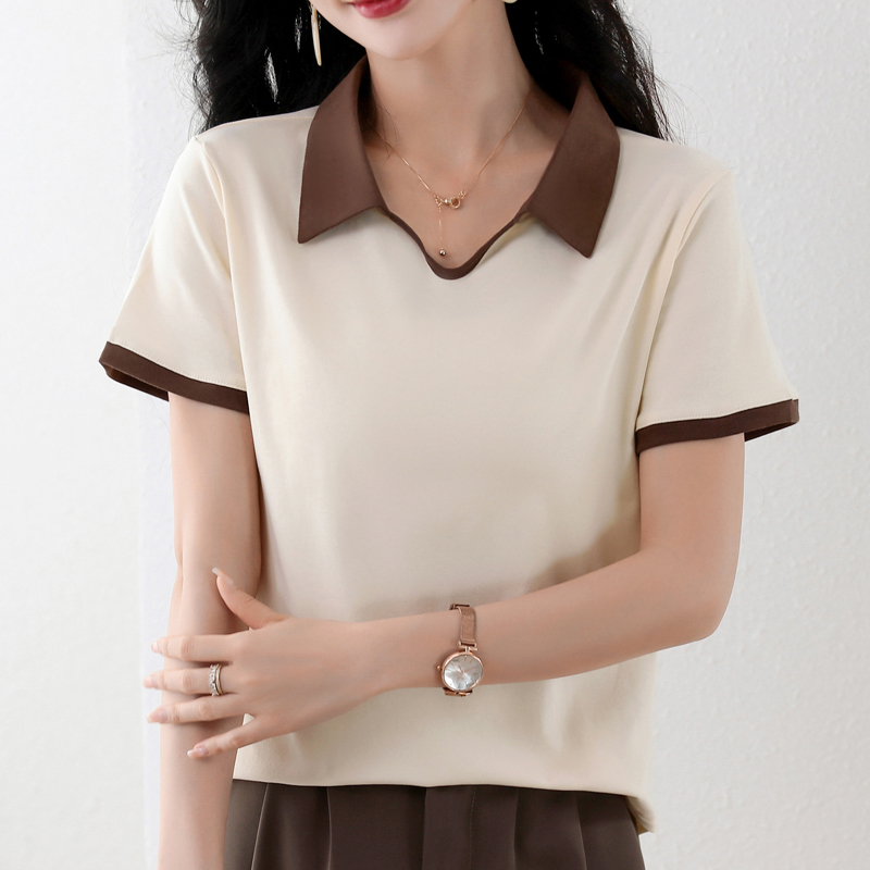 RY157# 2026夏季新款韩版宽松设计感短袖t恤女棉质休闲气质简约翻领...