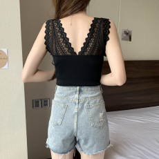 批发实拍夏装新胖mm针织<b class='q'>蕾丝</b>V领背心吊带大码女装胖妹妹无袖t恤<b class='q'>上衣</b>