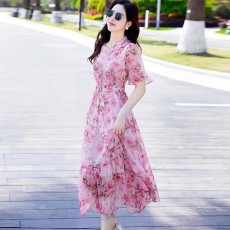 批发中长款印花<b class='q'>连衣裙</b>2026年夏季新款小众法式高腰设计感超仙雪纺裙子