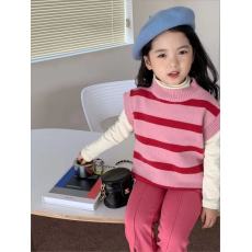 批发女童秋季条纹针织开衫2024<b class='q'>春</b>秋新款儿童洋气时髦毛衣女宝宝上衣潮