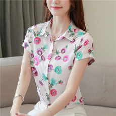 批发杭州真丝<b class='q'>衬衫女</b>短袖宽松2026夏装新款印花<b class='q'>韩版</b>小碎花桑蚕丝上衣