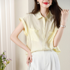 批发<b class='q'>夏</b>季复古简约法式显瘦宽松飞袖无袖薄款天丝衬衫女上衣