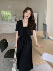 实拍~大码女装2023韩版时尚洋气短袖小西装外搭吊带连衣裙两件套