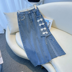 批发牛仔a字半身裙女春季薄款2026新款中长款高腰显瘦侧开叉包臀裙子