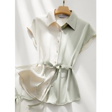 批发仿醋酸小衫短袖上衣2026夏季新款内搭简约衬衣外穿休闲衬衫