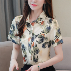 批发重磅真丝衬衫女2026夏季新款桑蚕丝气质短袖条纹印花上衣衬衣<b class='q'>大码</b>