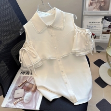 批发2026年夏季新款设计感衬衫女时尚露肩衬衣短袖<b class='q'>T</b><b class='q'>恤</b>法式上衣女