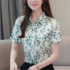 批发缎面重磅真丝衬衫女短袖新款夏装<b class='q'>大码</b>桑蚕丝上衣中年妈妈印花小衫