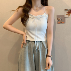 批发实拍~大码女装纯欲带胸垫吊带<b class='q'>背心</b><b class='q'>花边</b>蝴蝶结美背上衣