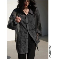 批发韩版夏季压印花时尚设计感<b class='q'>百搭</b>宽松休闲衬衫薄款防晒衣女衬衣上衣