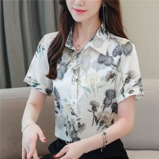 批发高端女士真丝衬衫女2026<b class='q'>夏</b>装新款短袖时尚减龄碎花杭州桑蚕丝上衣
