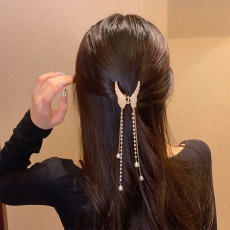 批发韩国新款气质超仙森系发卡水钻翅膀发夹长款流苏头饰女