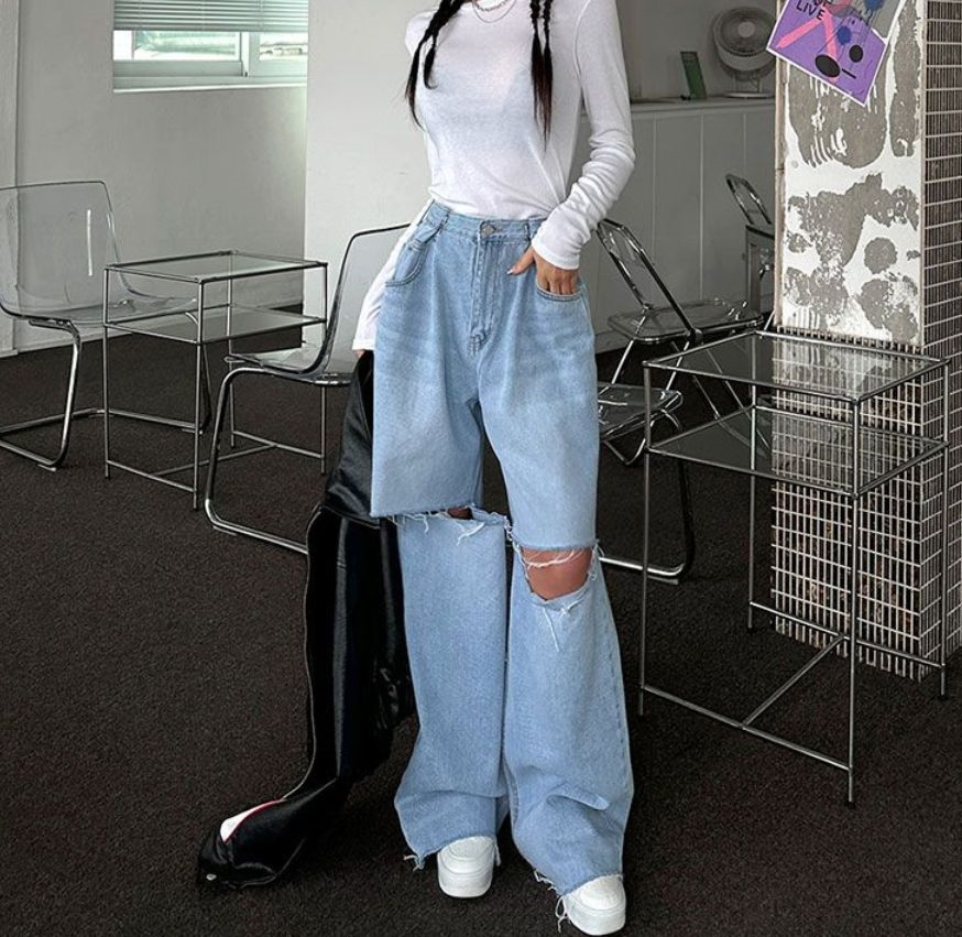 지금 새로운 허리 버클 수 있습니다. 조정 루즈핏 찢어진 부분 청바지