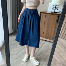 批发实拍高腰<b class='q'>牛仔</b>纯棉洗水半身裙女春季宽松显瘦韩版后开叉学院风