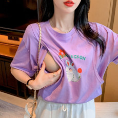 批发实拍  <b class='q'>夏</b>季哺乳T恤产后圆领百搭居家舒适喂奶上衣辣妈月子期