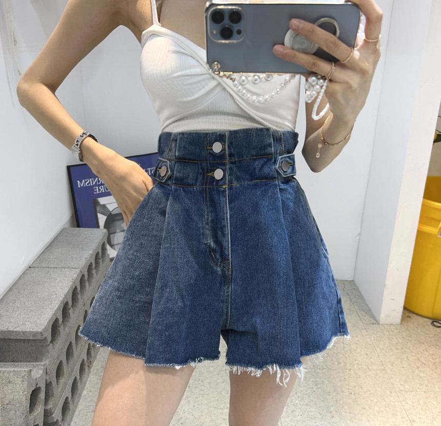 지금 26 여름 상쾌 다용도 섹션 두 버클 허리 수축 넓은 다리 데님 반바지