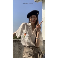 批发kumikumi郁金香刺绣<b class='q'>雪纺</b>衬衫女夏季设计感小众短袖衬衣薄款上衣潮