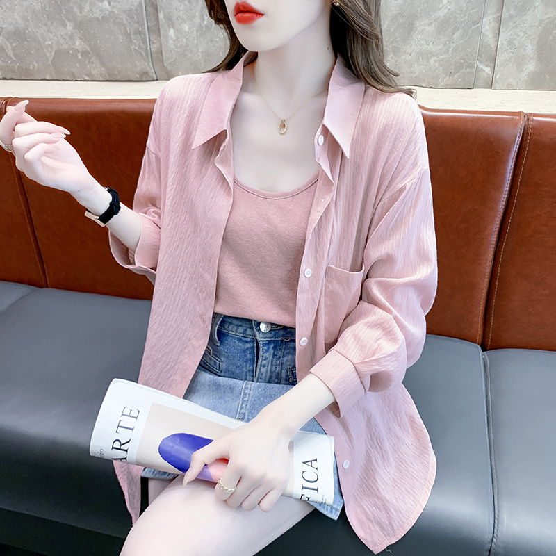 PF4285#夏季防晒新款韩版两件套纯色开衫薄款衬衣+背心吊带上衣女裝批發...