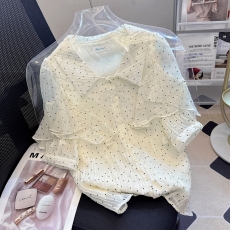 批发波点短袖<b class='q'>衬衫</b>女夏季2026年新款<b class='q'>衬衣</b>法式泡泡袖别致雪纺上衣女夏款