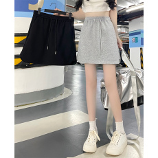 批发实价-实拍夏季新款宽松休闲显瘦A字百搭抽绳短裙女