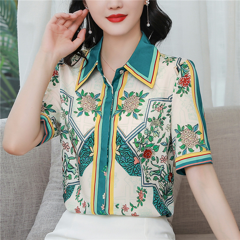 RY4312# 高端重磅真丝衬衫女长袖2026夏季新款时尚宽松缎面印花桑蚕...